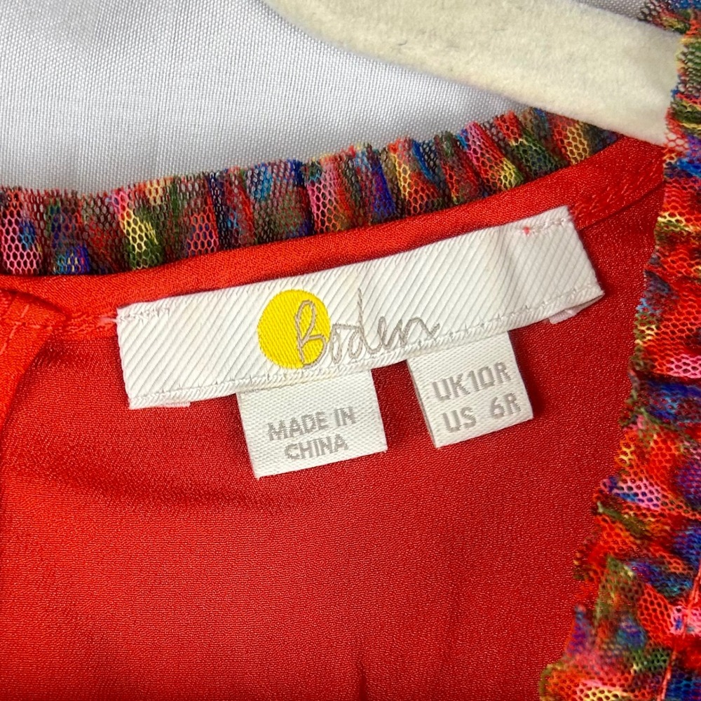 Boden Red Floral Tulle Maxi Dress Ruffle V-Neck Flutter Sleeve US 6 Party Event - Picture 8 of 8